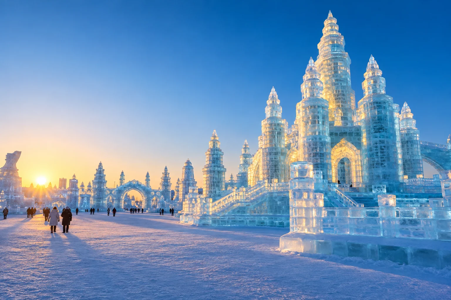 哈尔滨冰雪大世界的冰雕建筑